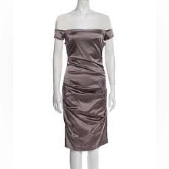 NWT Nicole Miller Knee-Length Body Contouring Ruched Silk and Spandex Dress—BLUE - Picture 4 of 11